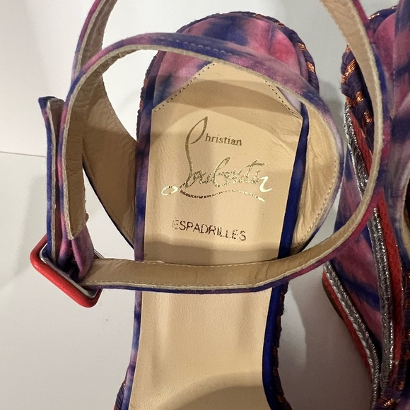 Never worn Christian Louboutin Multicolor Fabric Ankle Strap Platform Wedges - Picture 5 of 9